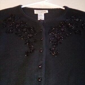 Women's Vintage Croquet Club Black Beaded Cardigan Sweater Medium